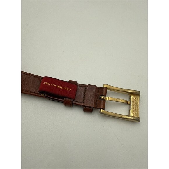 Cole Haan Brown Leather Belt Basket Weave Mens 32 Made USA 1" Brass Buckle - Picture 6 of 7